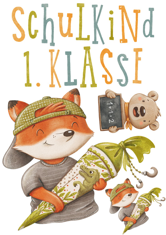 Bügelbild Set Schulkind Fuchs A4/A5