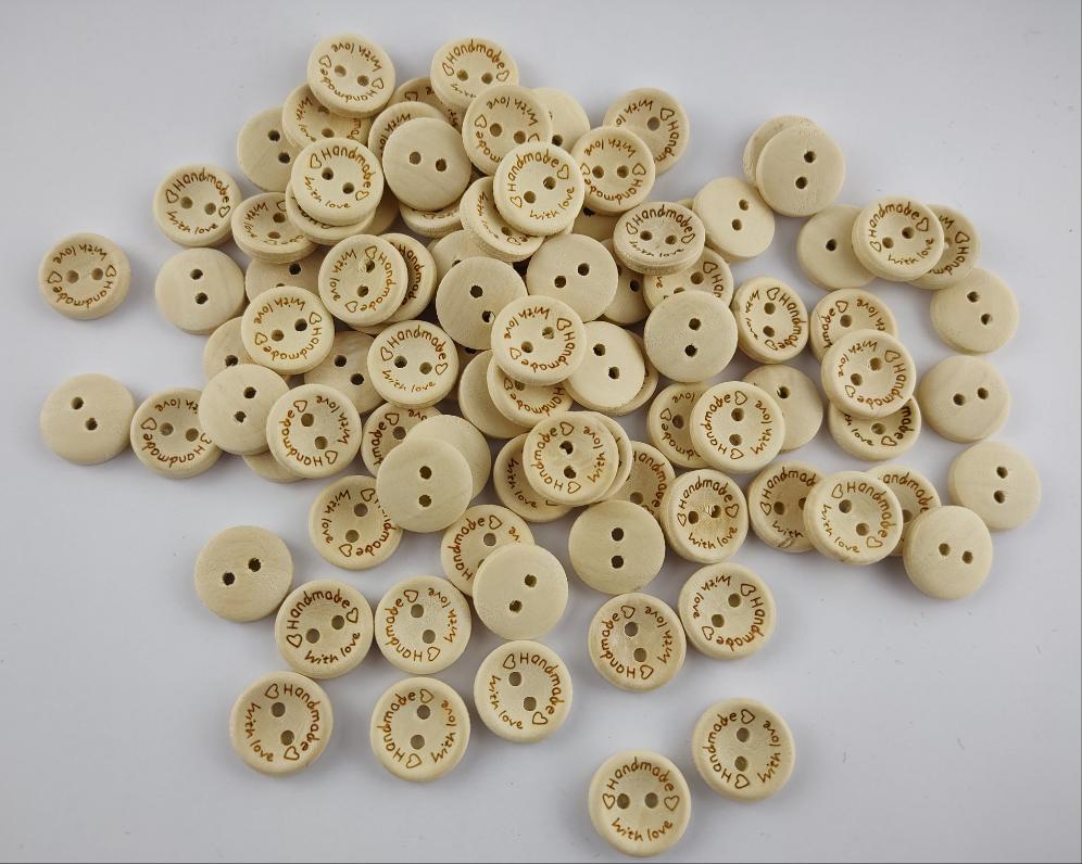 Holzknopf Handmade with Love 15mm